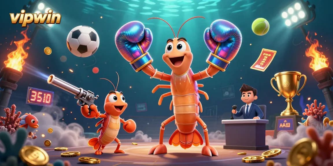 Experience thrilling bets at vipwin with vibrant 3D gambling action featuring an energetic mantis shrimp.