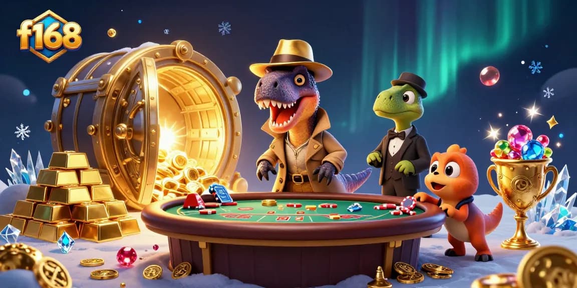 f168 showcases a thrilling blackjack scene with a velociraptor card counter sneaking chips while under watch.
