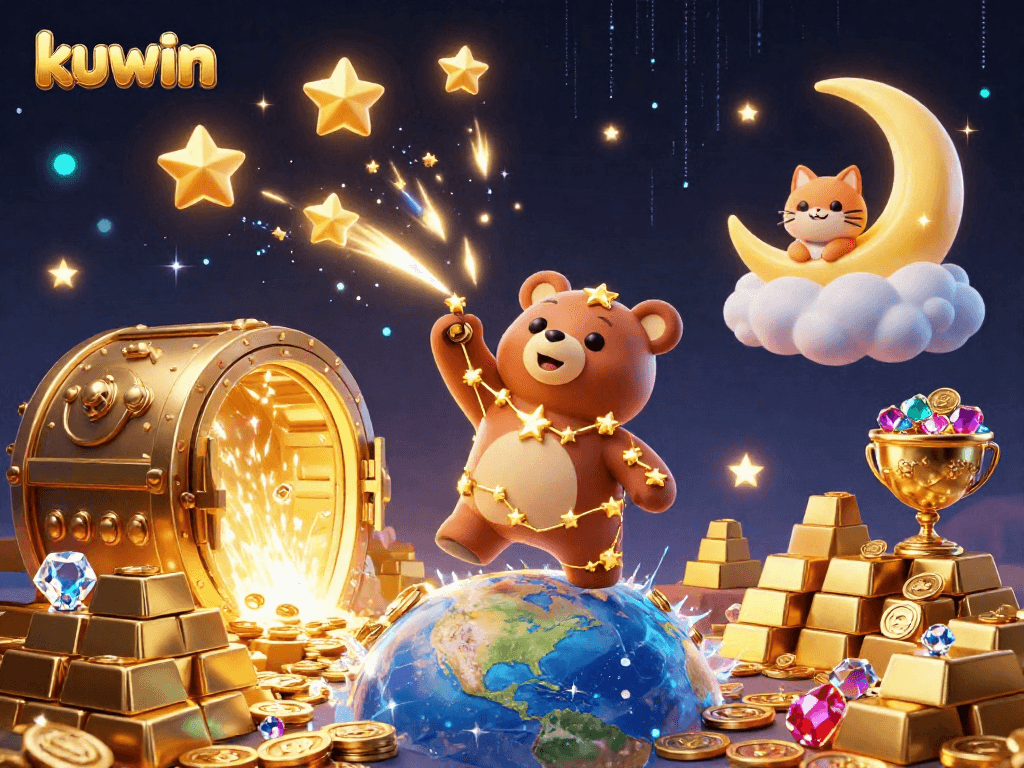 kuwin enhances your gaming experience with a golden constellation bear and treasure vaults.