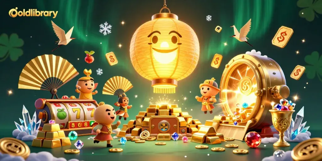 Experience the excitement of oldlibrary's vibrant casino scene with golden treasures and dynamic game elements.