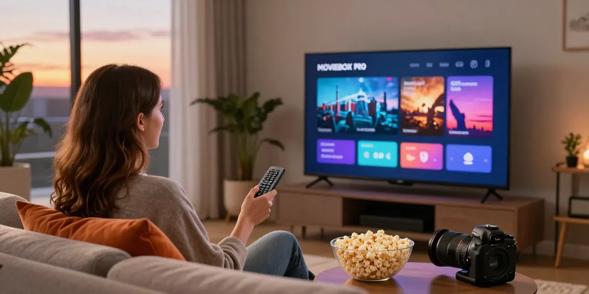Enjoying movies on mymovieboxproapp.com with friends in a cozy living room.