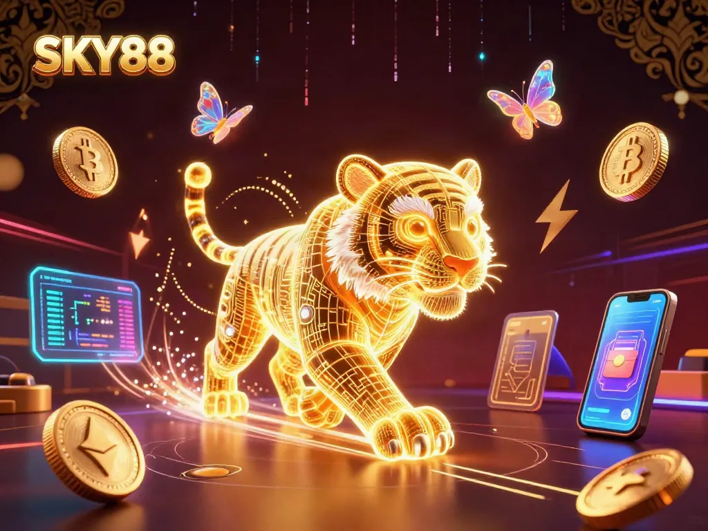 Experience the thrilling action at SKY88 casino with our vibrant 3D digital illustration.