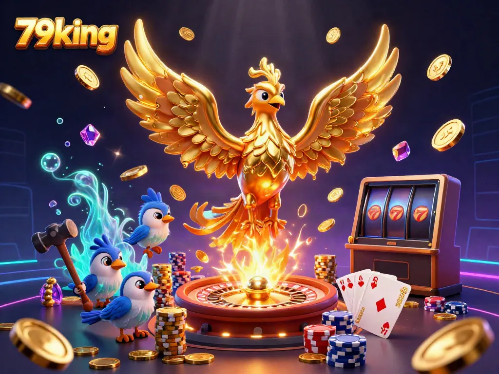 Experience the thrill of gaming with 79king's vibrant 3D casino scene showcasing gold, coins, and exciting game elements.
