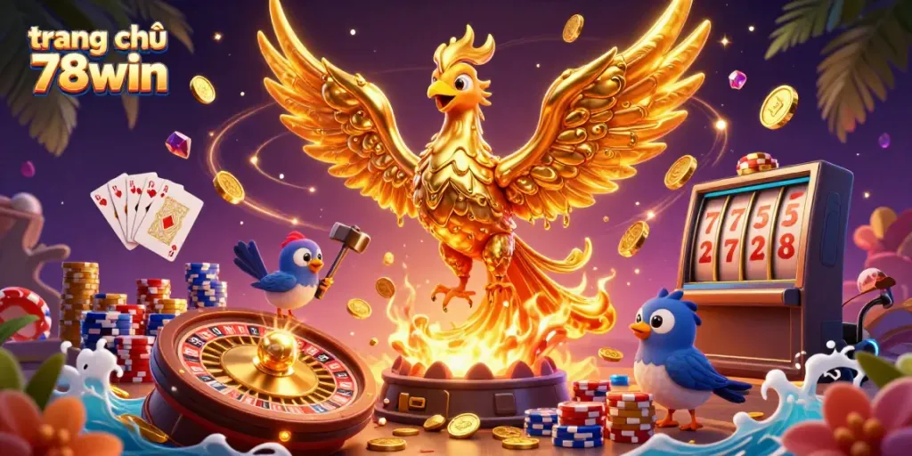 Experience epic gaming at trang chủ 78win with stunning 3D phoenix and golden treasures!