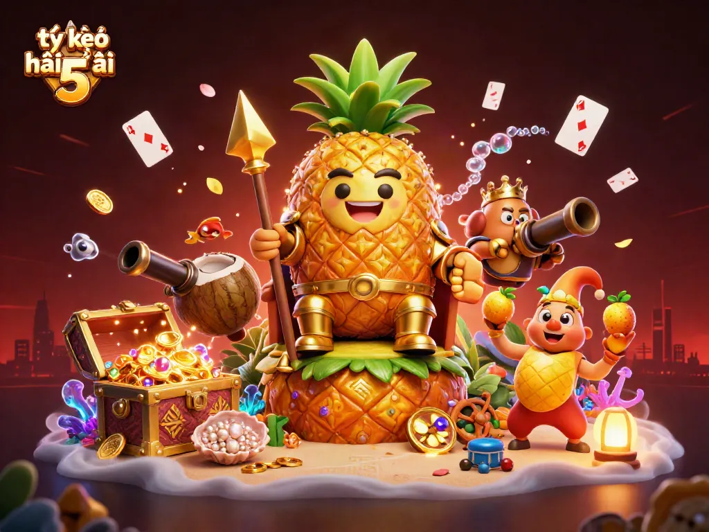 Engage with tỷ lệ kèo nhà cái 5 strategies seen in this vibrant 3D illustration bursting with casino-themed elements.