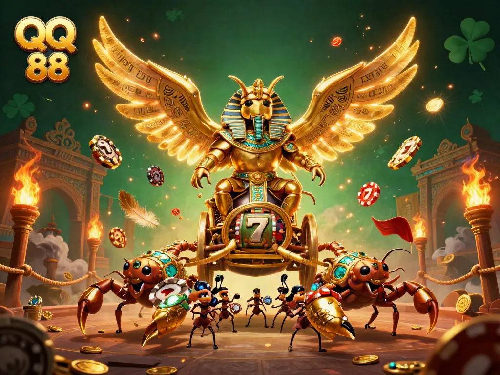 Experience thrilling gameplay with QQ 88's vibrant 3D casino scene filled with action and excitement.
