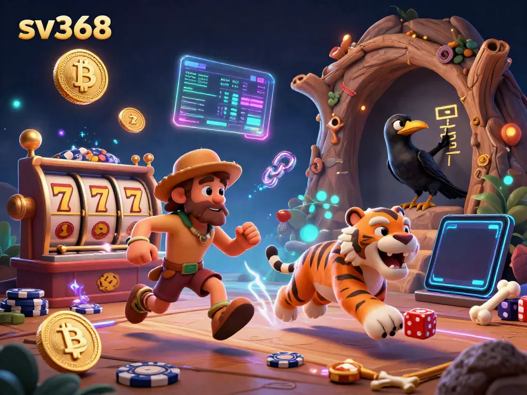 Experience thrilling gameplay with sv368 at a vibrant casino illustrated scene featuring dynamic characters and glowing game elements.