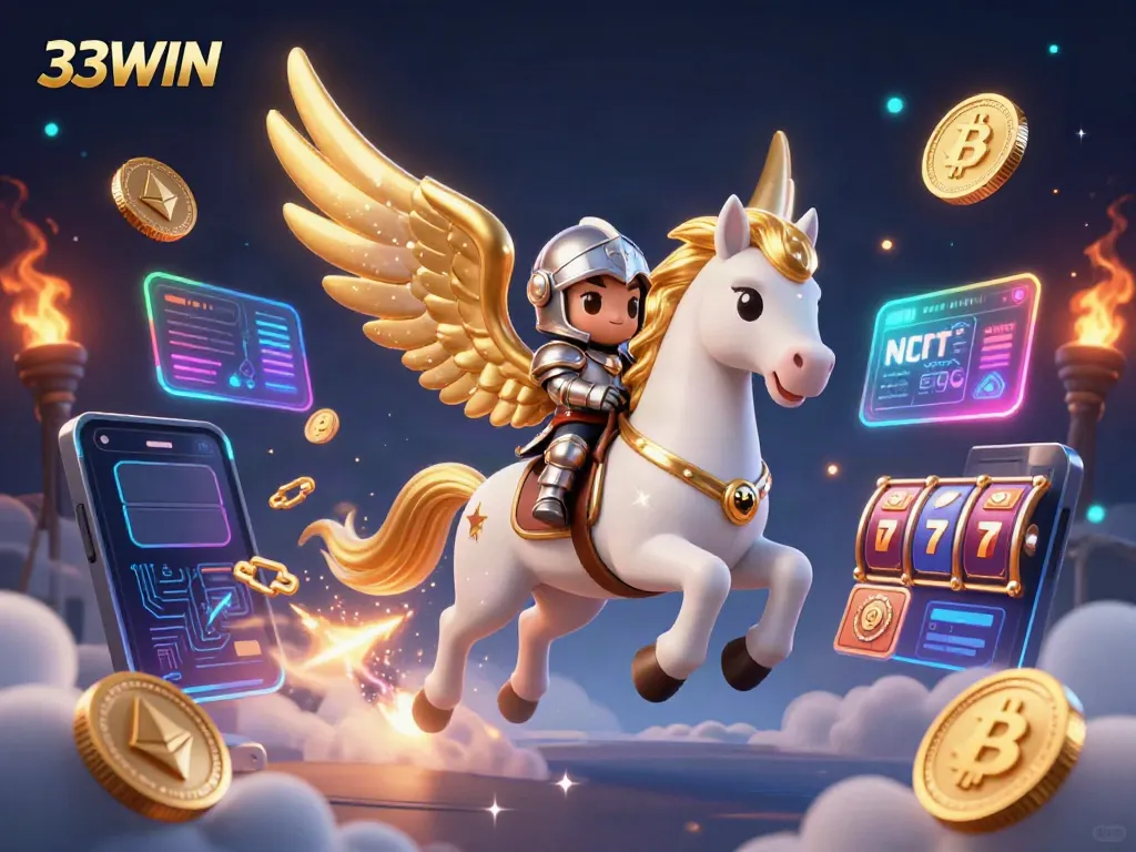 Experience thrilling wins at 33WIN with this dynamic 3D casino illustration showcasing excitement and energy.