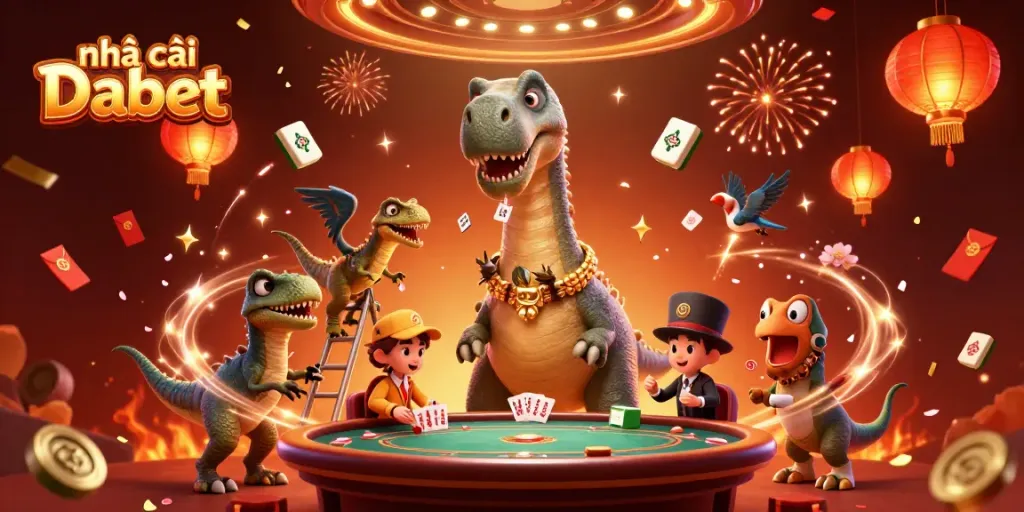 Experience thrilling gameplay with nhà cái Dabet's unique card dealing brontosaurus scene