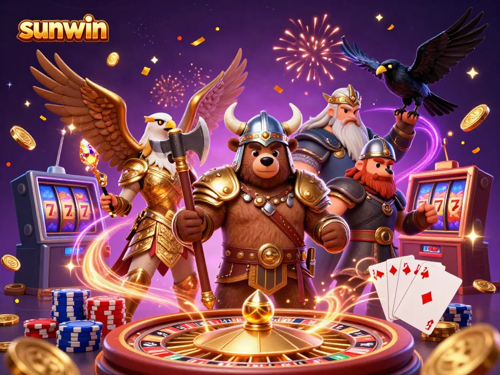 Experience exciting gameplay with sunwin, featuring Viking bear, Valkyrie eagle, and stunning casino elements.