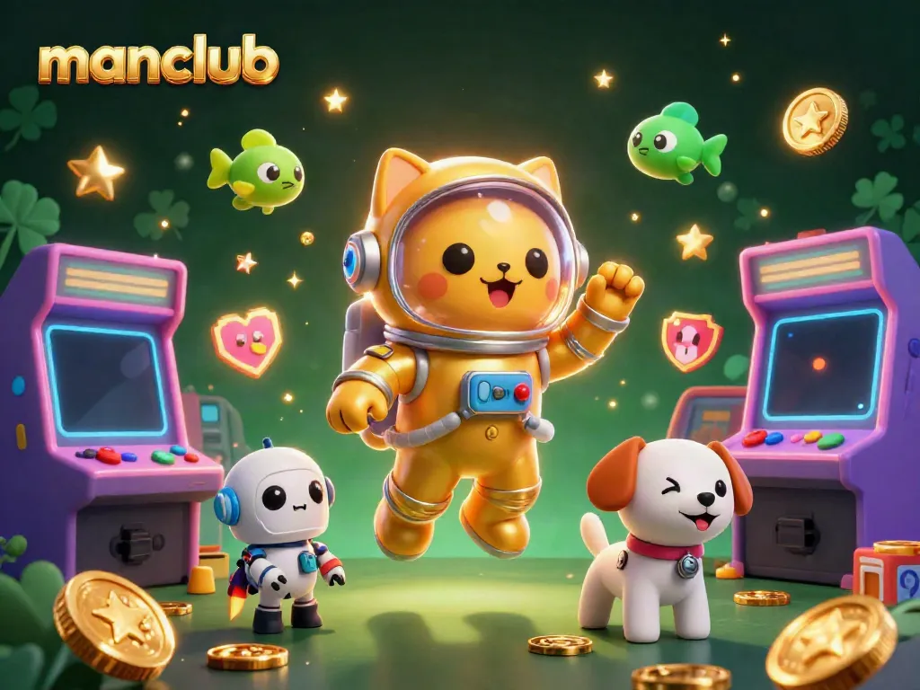 A captivating scene featuring manclub's space-themed casino characters amidst vibrant game elements and a cosmic backdrop.