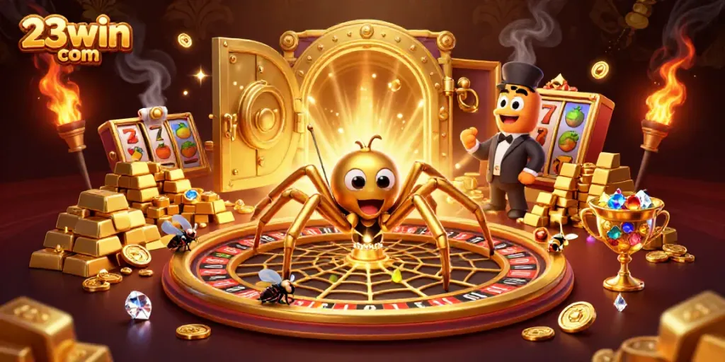 Engage in thrilling bets at 23win com in this captivating 3D casino scene.