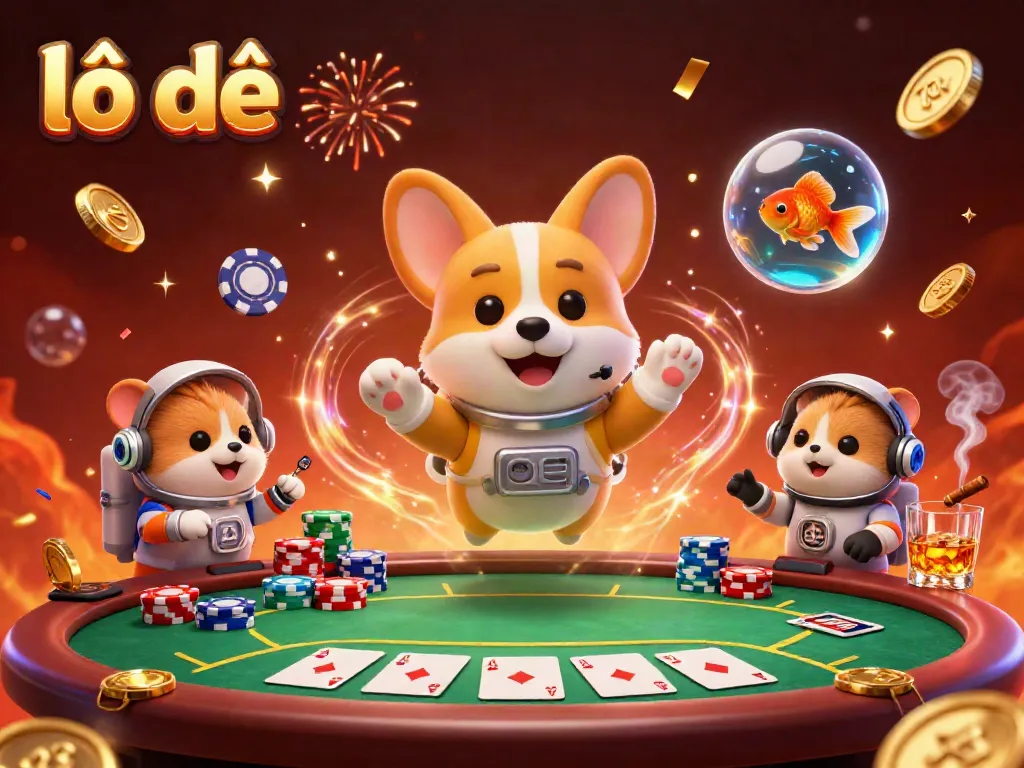 Engage in lô đề excitement in a space-themed casino with the cheerful corgi and hamster.
