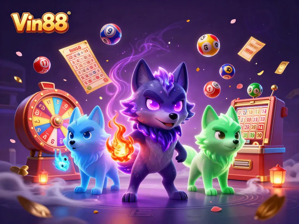 Win at Vin88 with vibrant lottery games illustrated by dynamic characters and colorful elements.