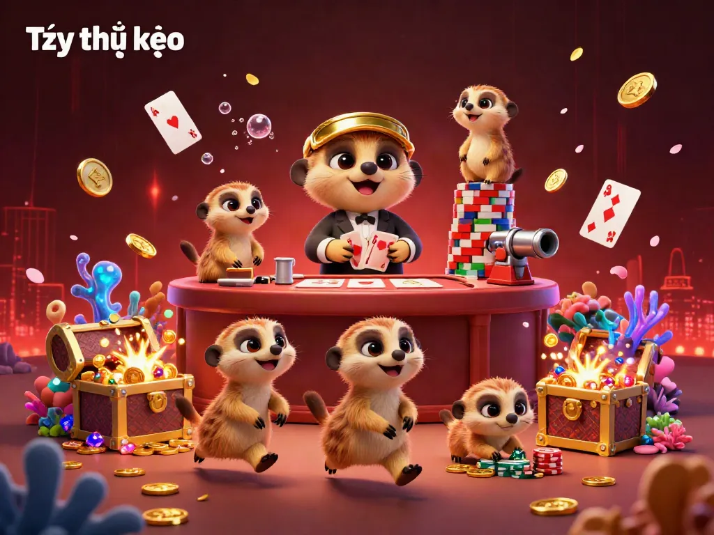 Experience the vibrant Tỷ lệ kèo action with animated meerkats in a colorful casino operation.
