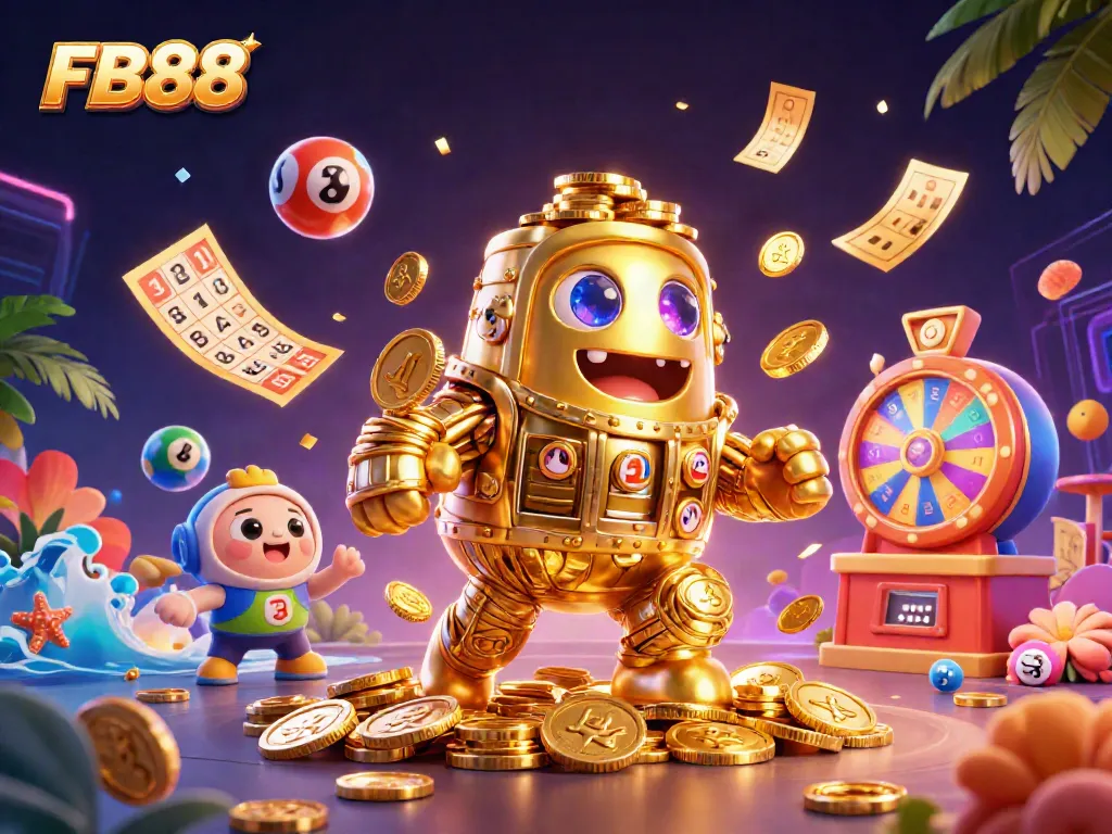 Experience thrilling winnings at FB88 with a vibrant scene of dynamic gaming elements.