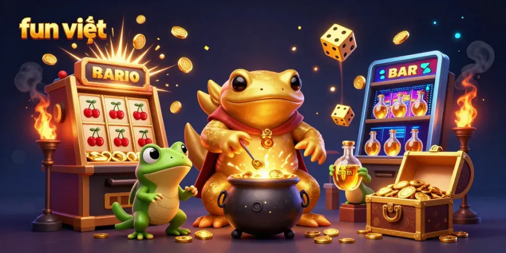 Play fun việt with excitement and anticipation surrounded by golden elements in a vibrant casino scene.