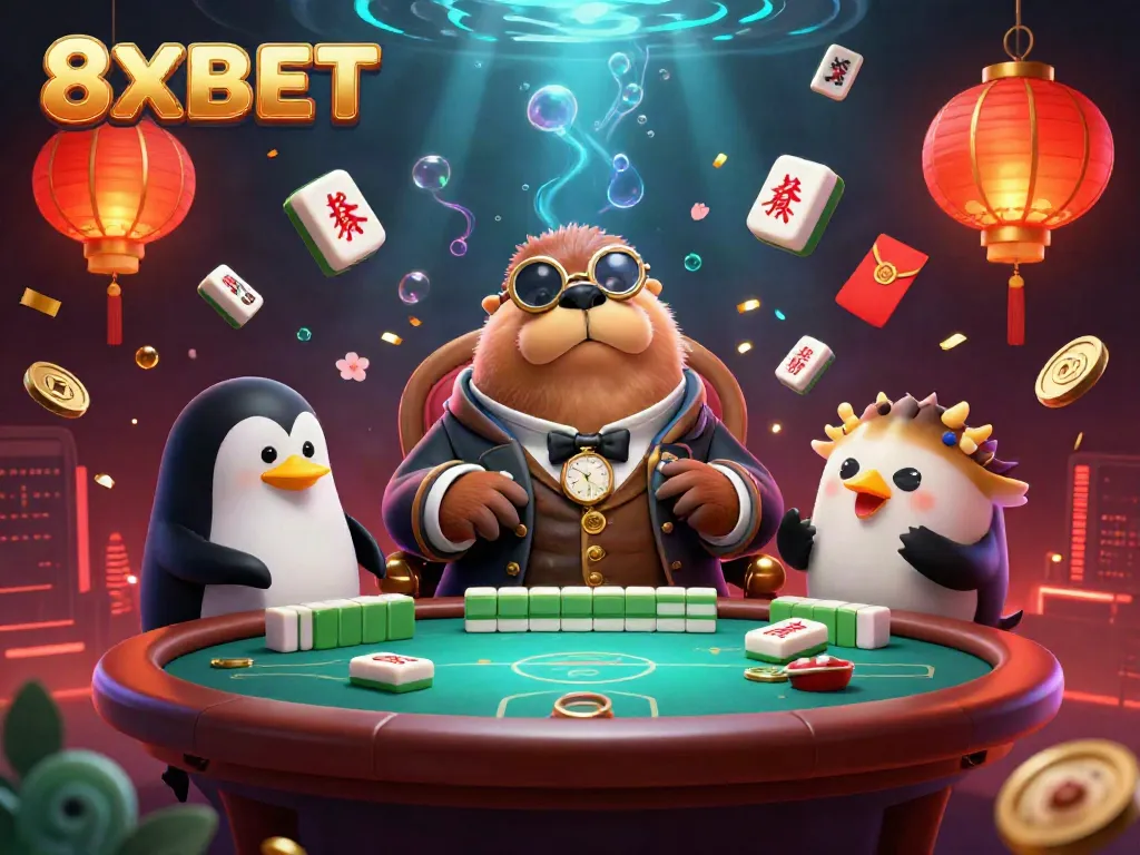 Engage with 8XBET's thrilling underwater poker scene featuring colorful characters and dynamic game elements.