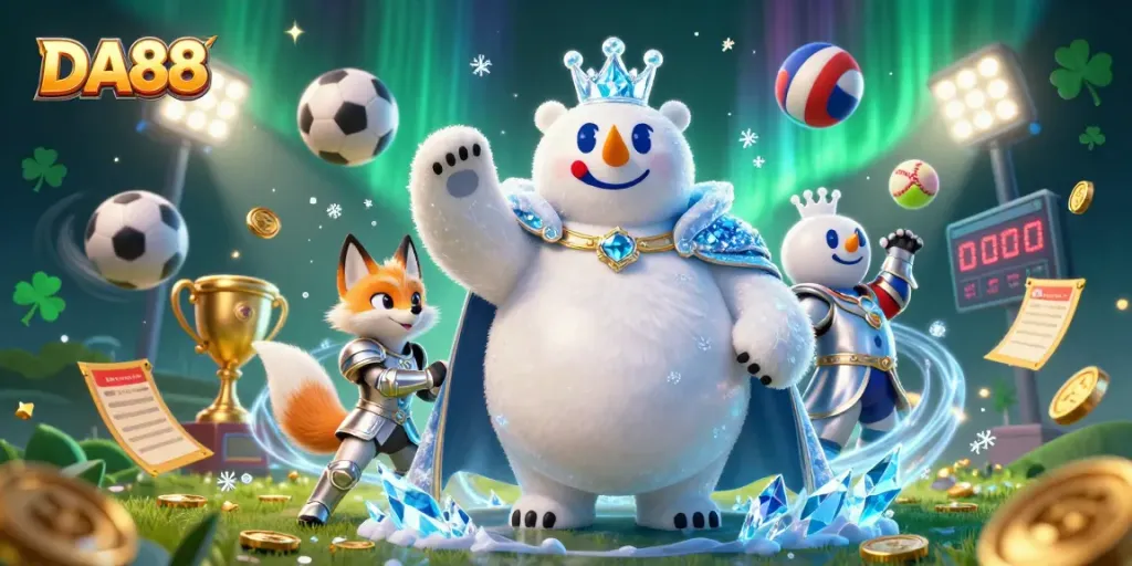 Experience thrilling sports betting excitement at DA88 with dynamic 3D characters, engaging elements, and vibrant casino visuals.