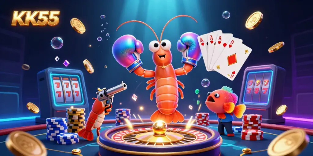 Engage with KK55 and explore a vibrant casino world featuring dynamic characters and exciting game elements.