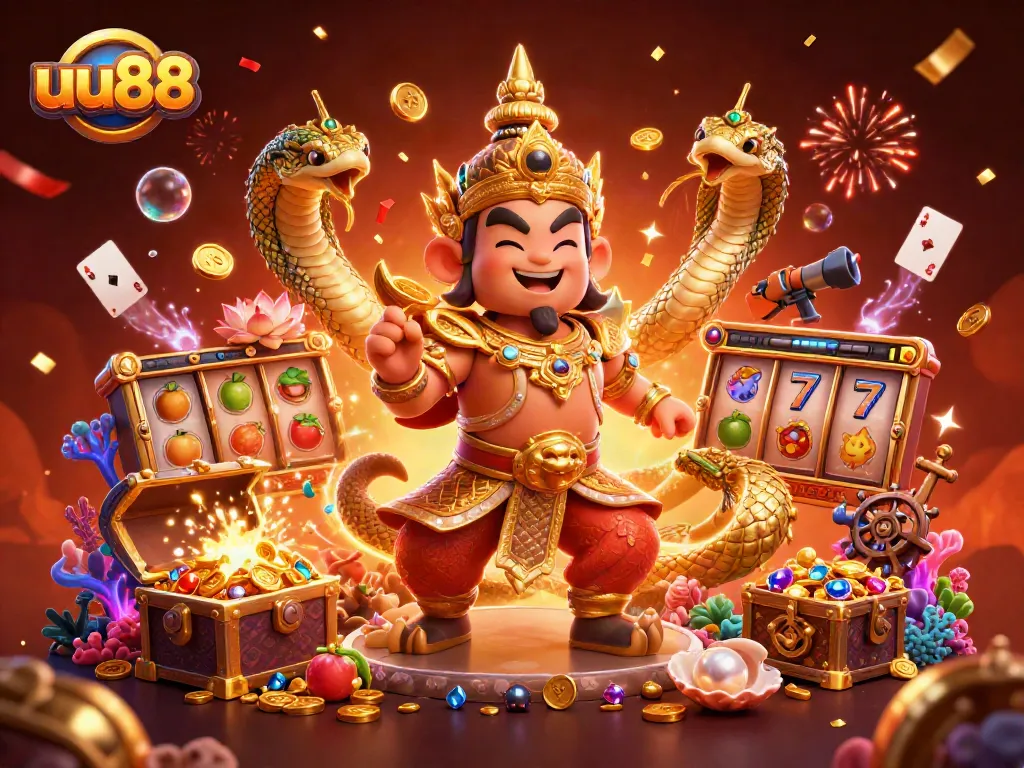 uu88 players spin the slot reels amidst vibrant celebration elements in a magical casino setting