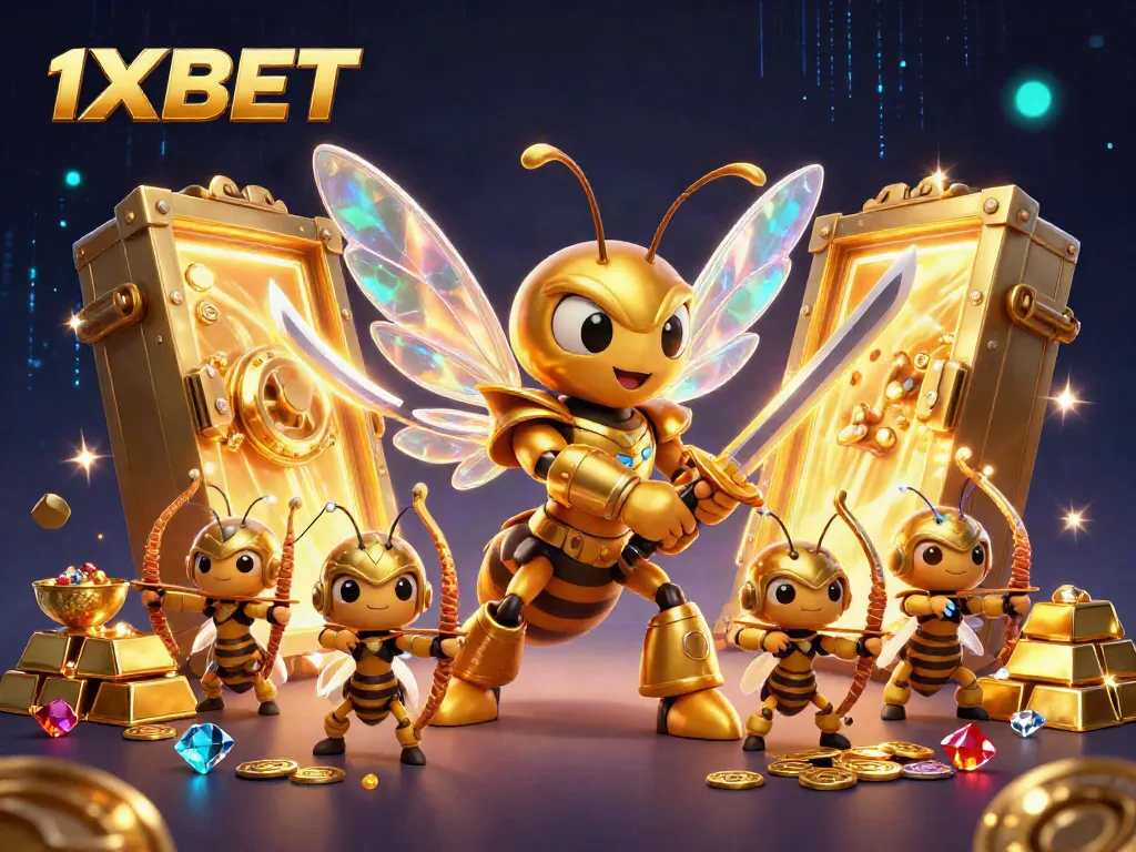 Experience exciting gameplay with 1XBET as vibrant characters duel amidst a treasure vault.