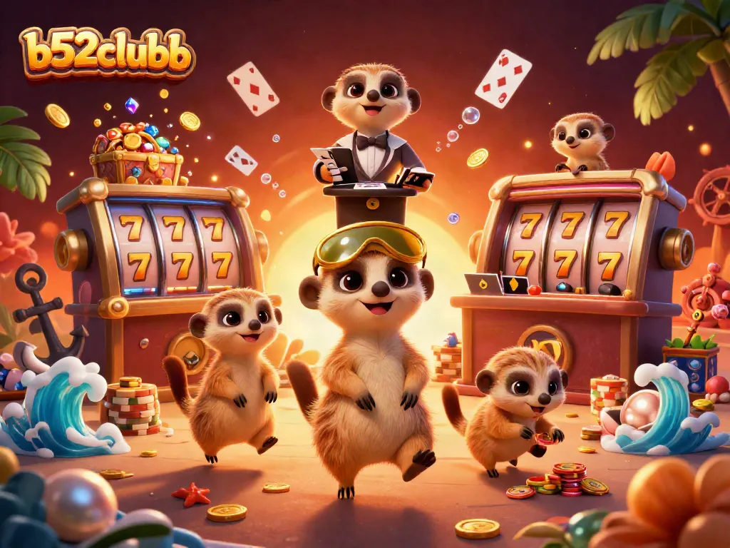 Engage in the exciting casino world with b52clubb's whimsical meerkat gaming scene.