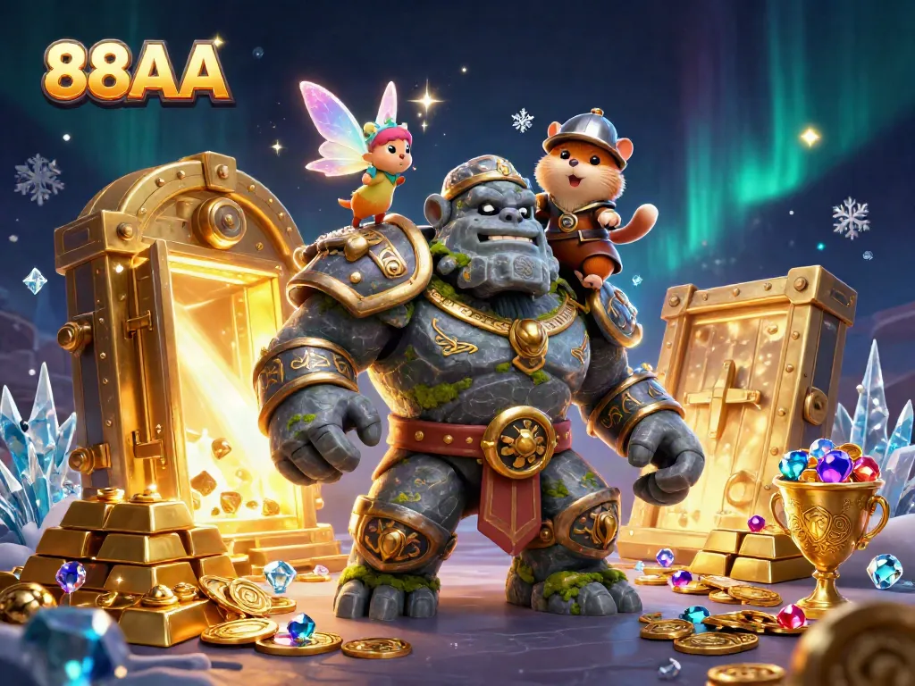 Experience the thrill of winning at 88AA with magical golem and knight amidst treasure elements.