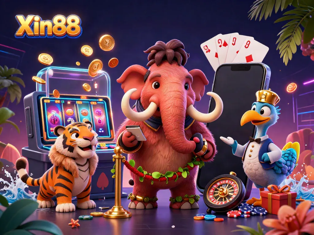 Experience thrilling gameplay at Xin88 with vibrant characters and diverse casino elements in a dynamic 3D scene.