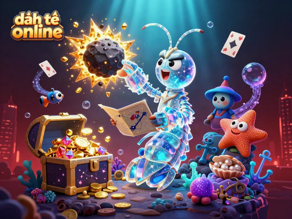 Experience thrilling đánh đề online adventure with vibrant characters and dazzling treasures in this 3D illustration.