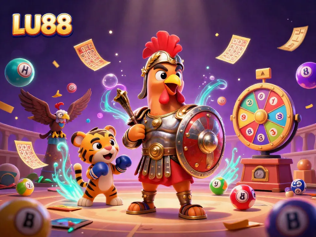 LU88 creates exciting gaming moments with a vibrant lottery-themed illustration featuring engaging characters.