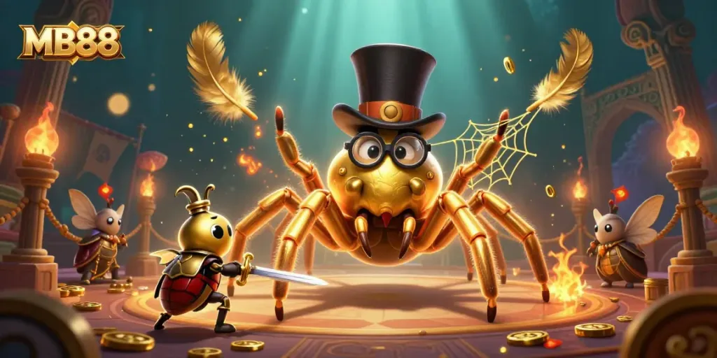 Engage in thrilling gameplay at MB88, where the golden tarantula weaves fortunes amidst exciting casino elements.