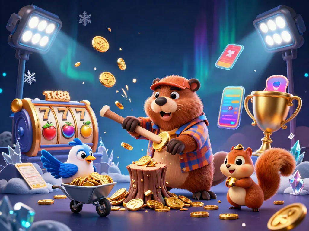 Experience thrilling gameplay at TK88 with cartoon beavers collecting golden coins in an exciting casino illustration