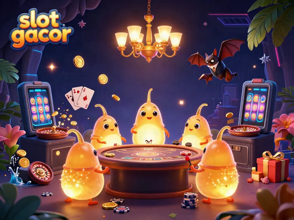 Experience slot gacor with dynamic glowworms lighting up a vibrant casino scene.