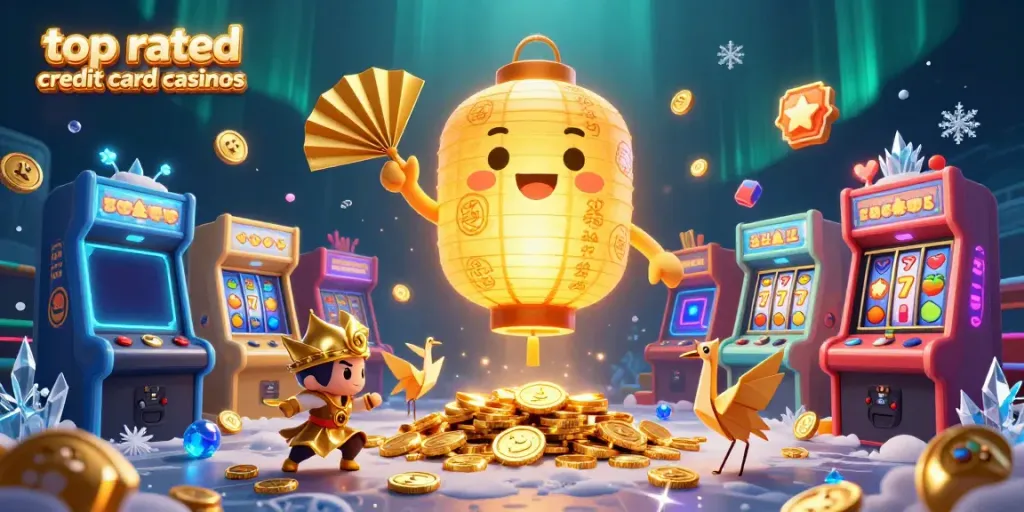 Engage with top rated credit card casinos through a vibrant 3D casino illustration showcasing dynamic gaming elements.